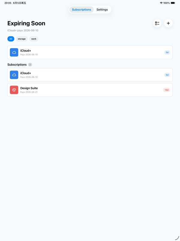RemindSub iPad screenshot