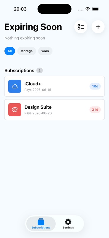 RemindSub iPhone screenshot